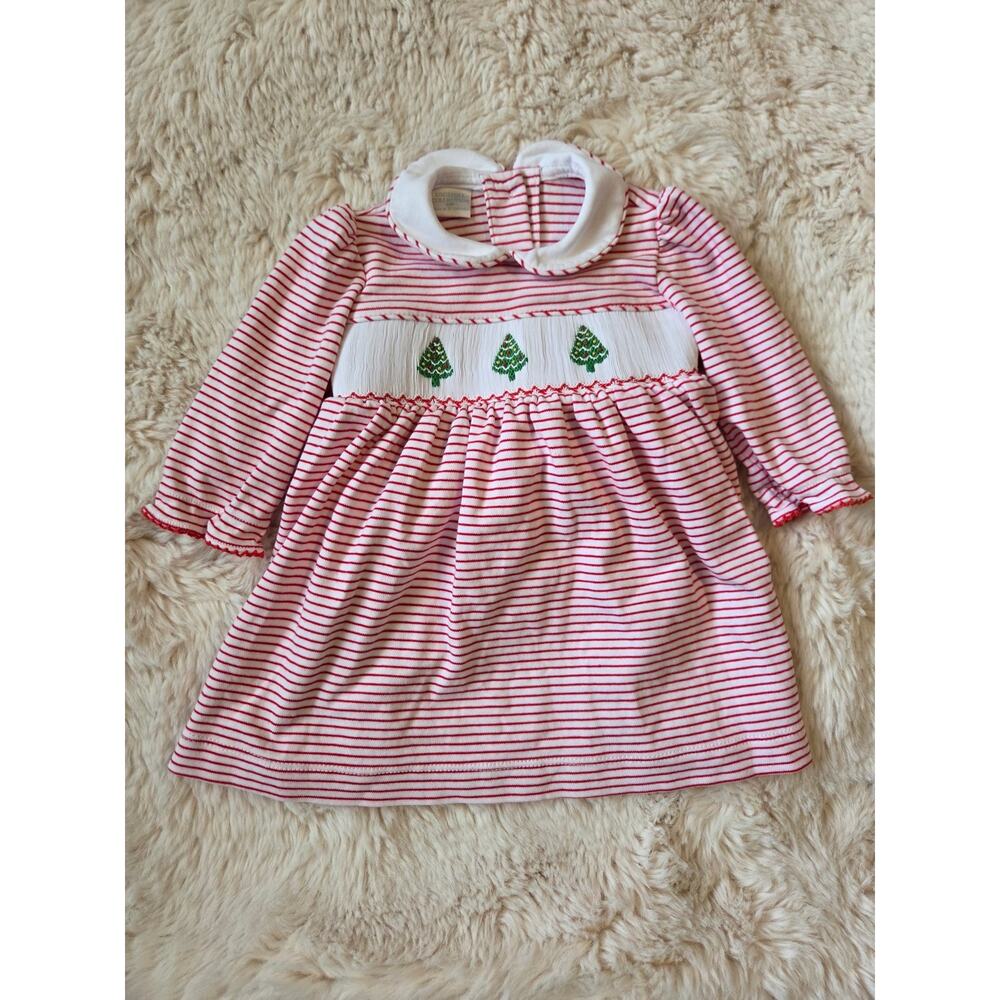 Edgehill Collection Smocked Christmas Tree Striped Long Sleeve Dress 9m